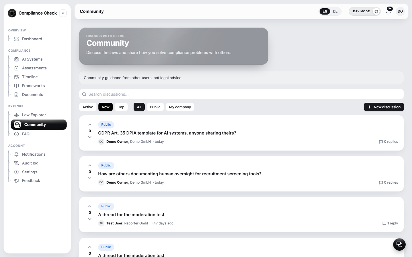 Die Community-Seite mit oeffentlichen Diskussionen zu DSGVO-Dokumentation und menschlicher Aufsicht